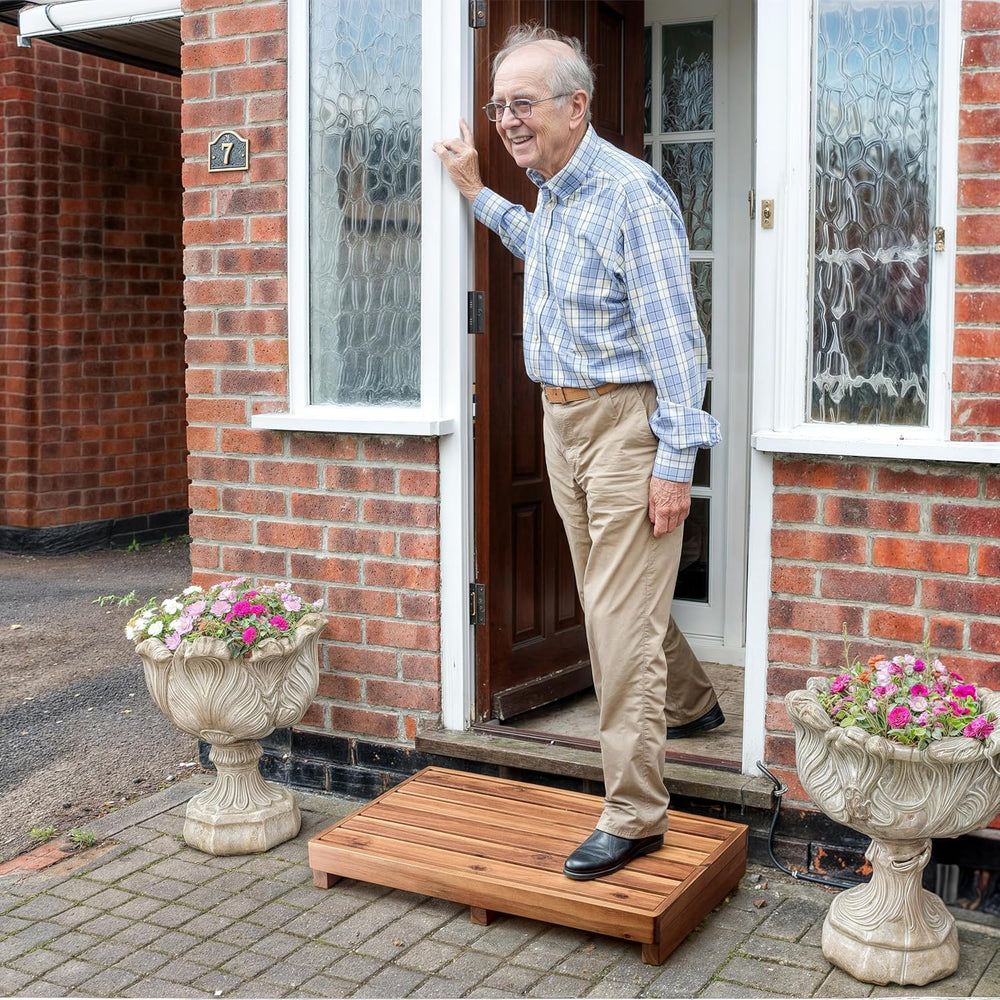 TINAMO 3.5" One Step Stool, Acacia Step Stool for Bed, 300 lbs Capacity