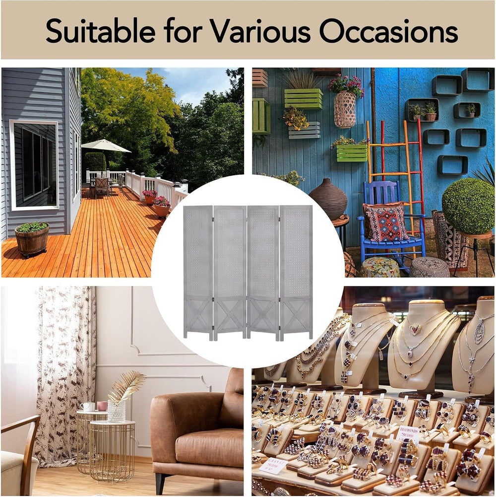 Wnutrees 4 Panel Pegboard Display,5 Ft Folding Privacy Screen Room Divider
