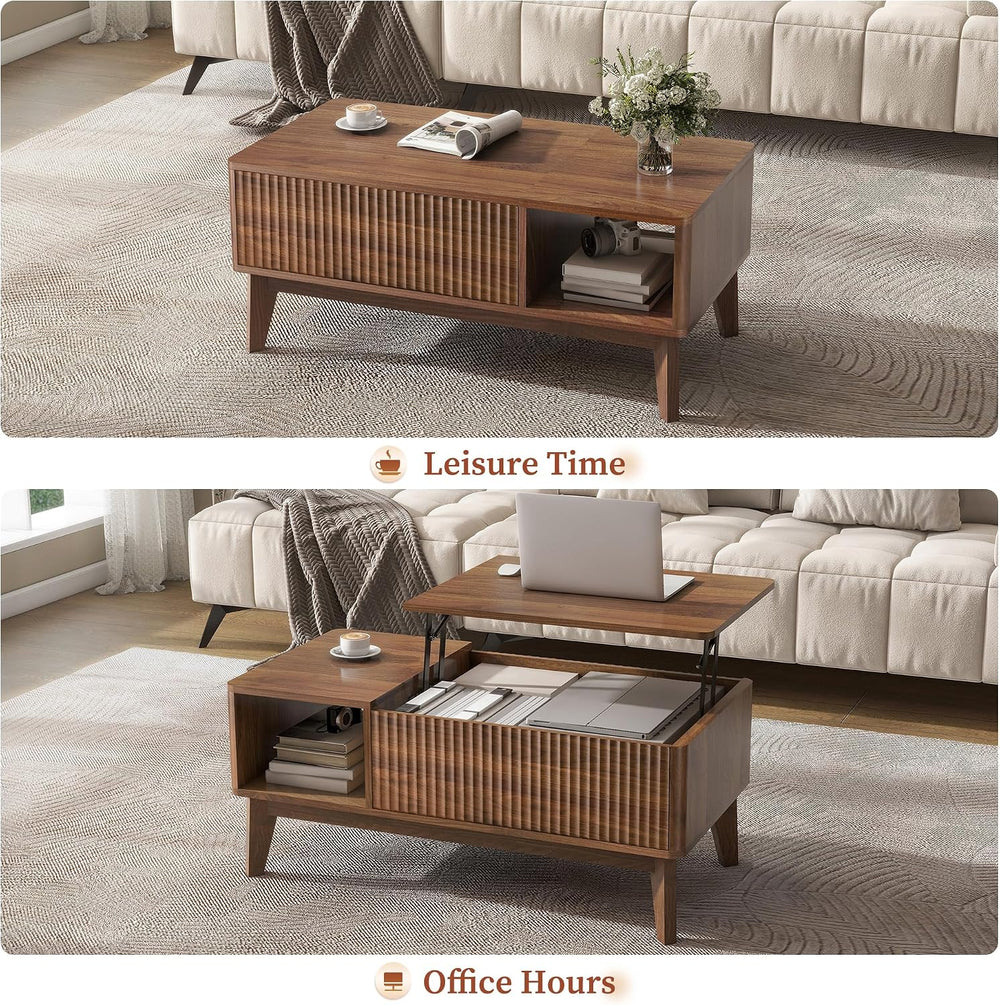 LYNCOHOME Fluted Lift Top Coffee Table with Storage, Modern Coffee Table for ...
