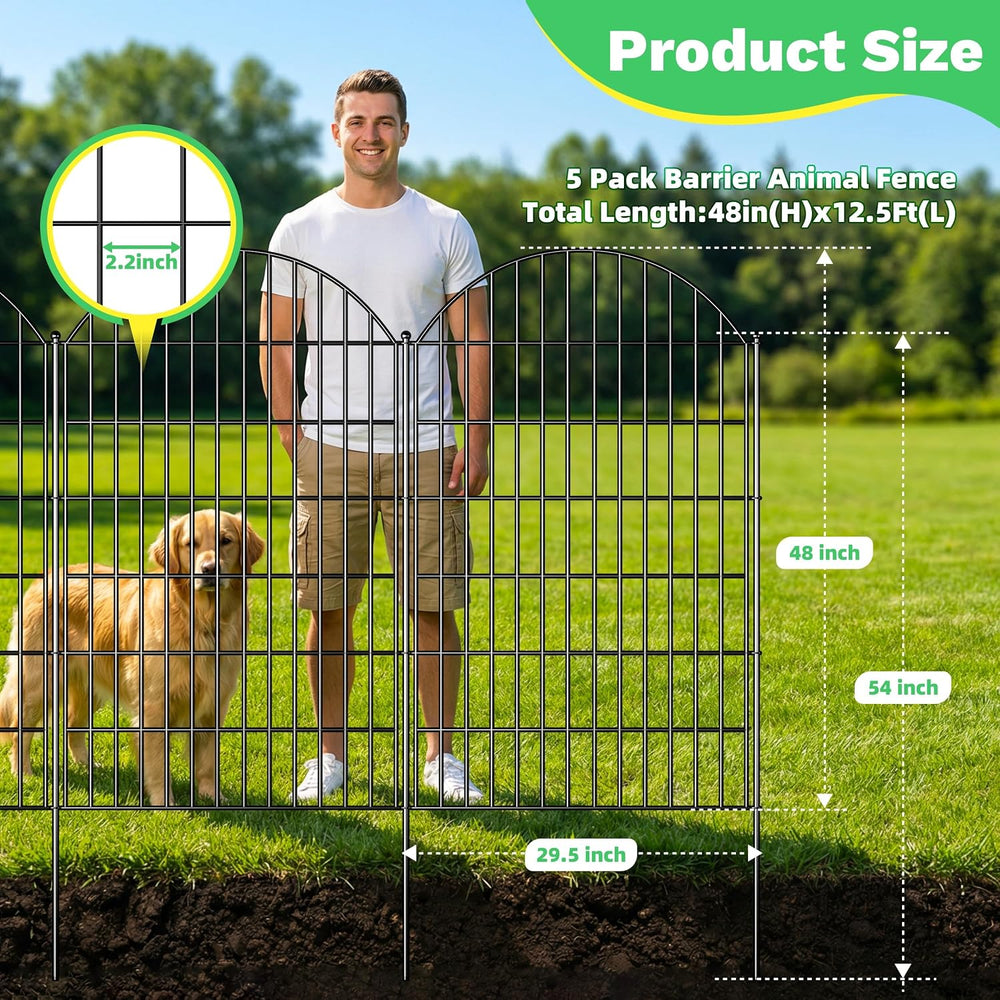Toolterritary 5 Panels Arched No Dig Decorative Garden Fence, 48in(H) x 13ft(...