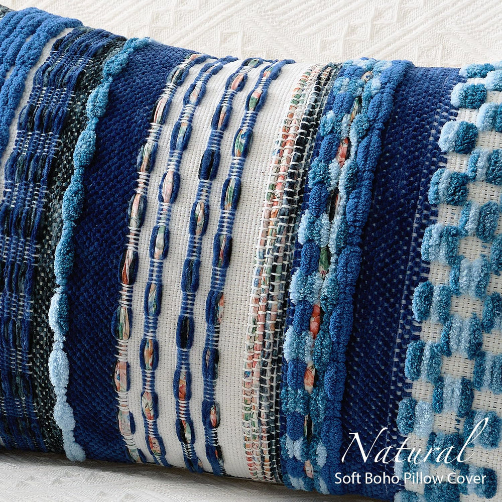 Kevin Textile Boho Tufted 18x18 Inch Pillow Cover 1 Pack, Blue