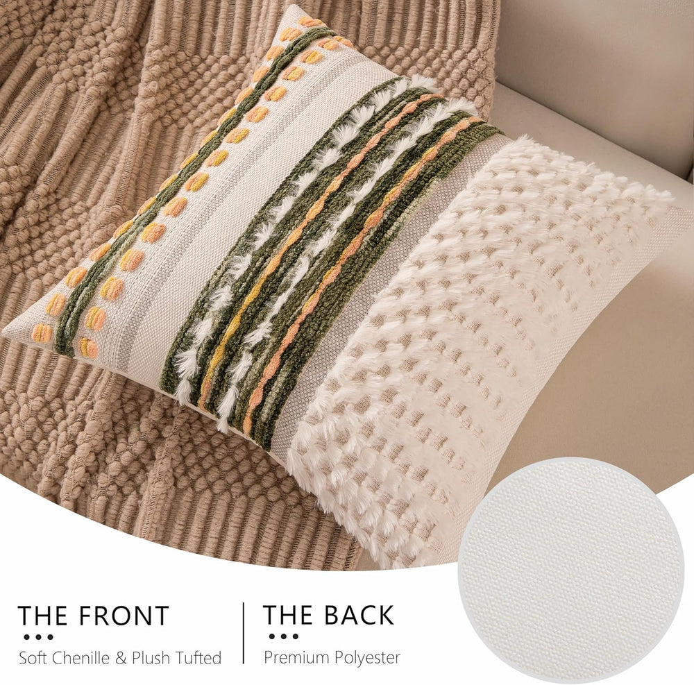 Boho Chenille Tufted Couch Throw Pillow Covers 18x18 Inch Set of 2 Farmhouse ...