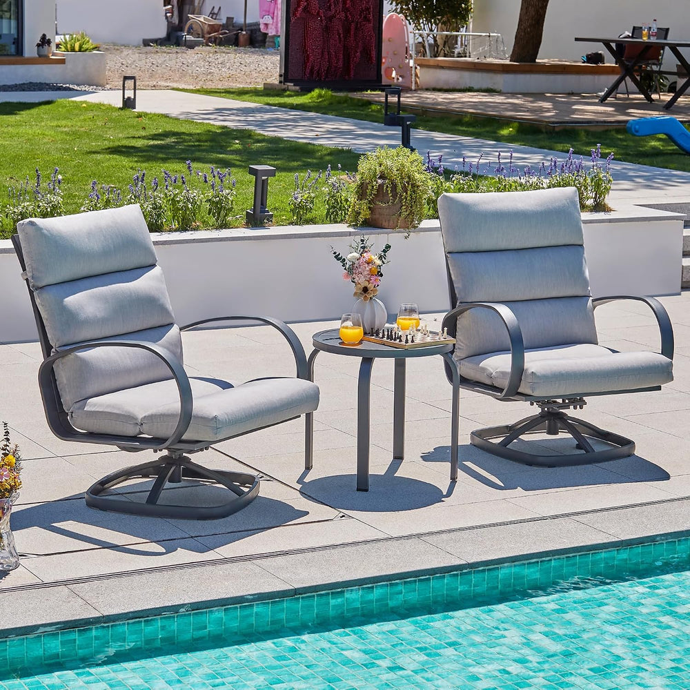 NATURAL EXPRESSIONS 3-Pc High Back Swivel Rocker Outdoor Bistro Set, Grey