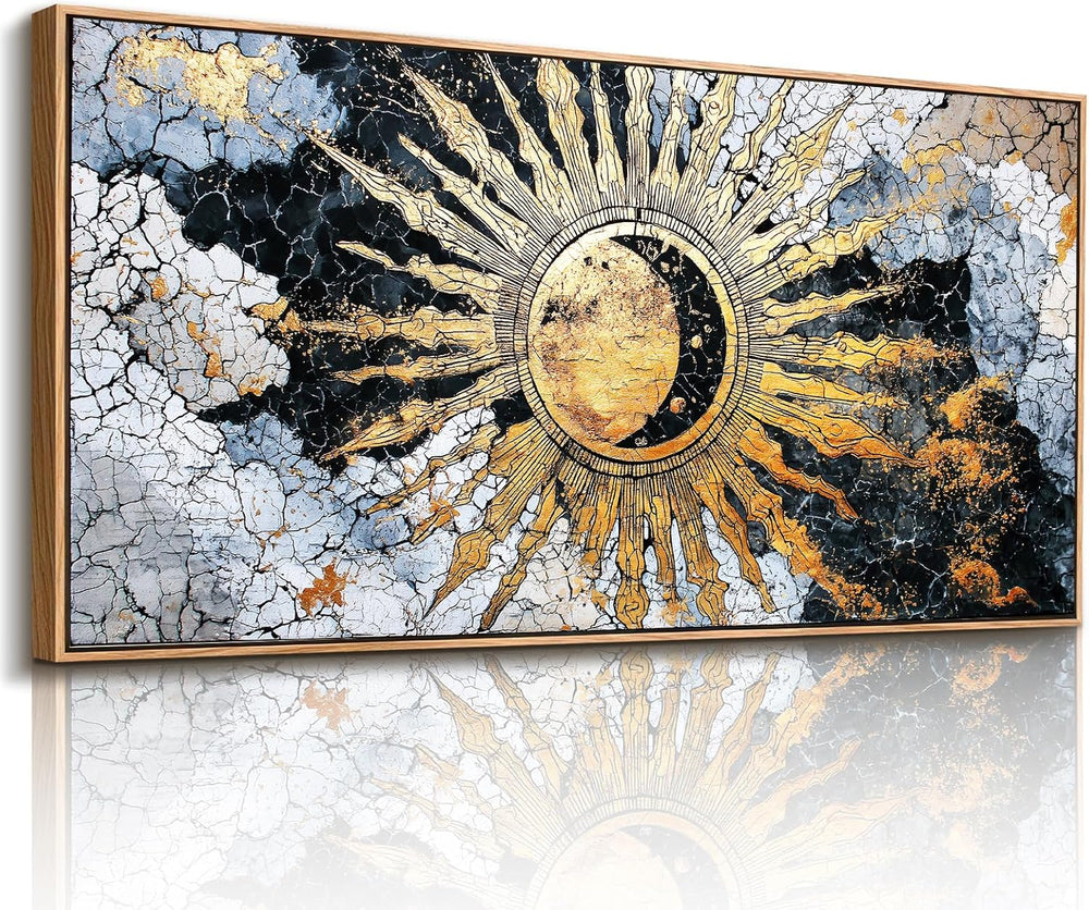 imjiayu Gold Sun Large Framed Wall Art Boho Celestial Dark Academia Decor
