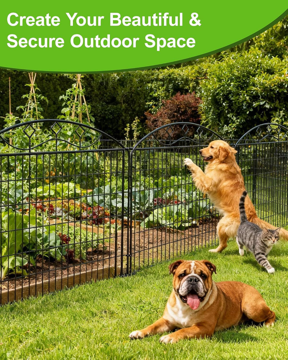 48in Extra Tall Garden Fence, 10-Panel Metal Animal Barrier, 24ft Long No Dig...
