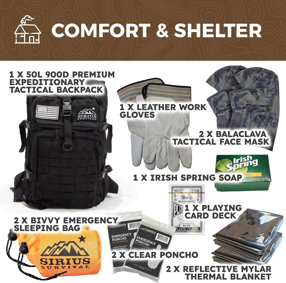 Sirius: Pre-Packed Bug Out Bag - 72 Hour Kit for 2 People - Bugout Backpack S...
