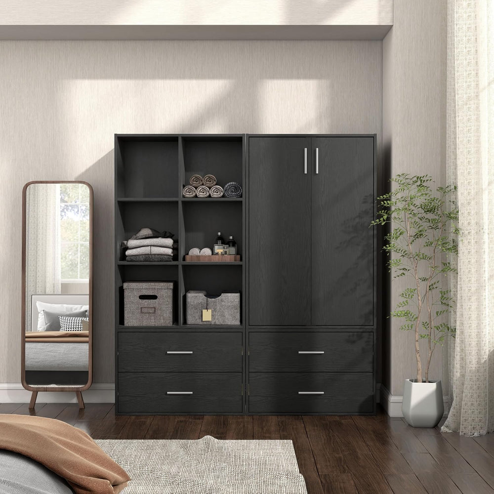 Homes: Inside + Out Apexa 3-Tier Stackable Wood Bookcase with Doors, Cube Sto...