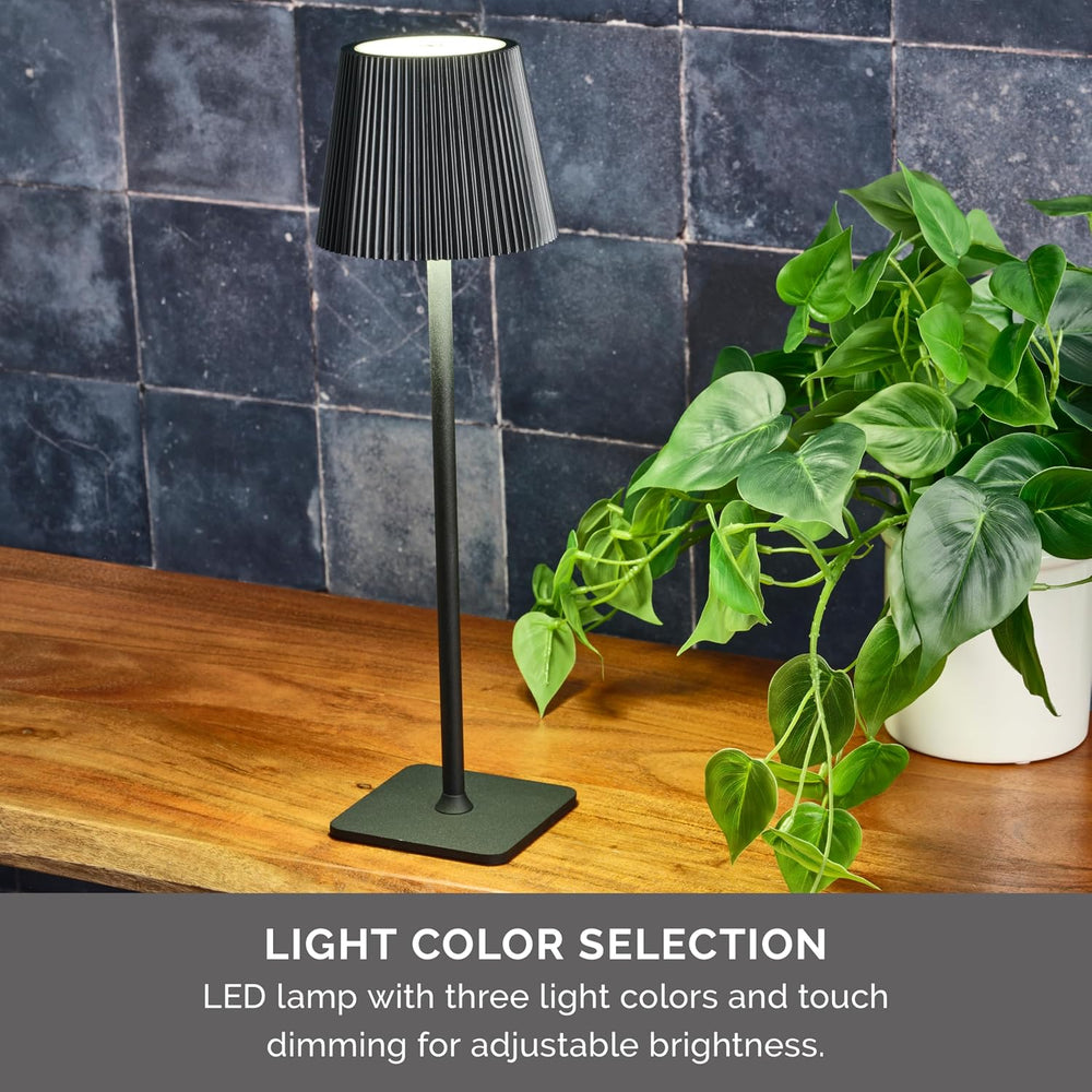 Mikasa 4.42x4.42x14.96 Inch Black Cordless Rechargeable LED Lamp with Fluted ...