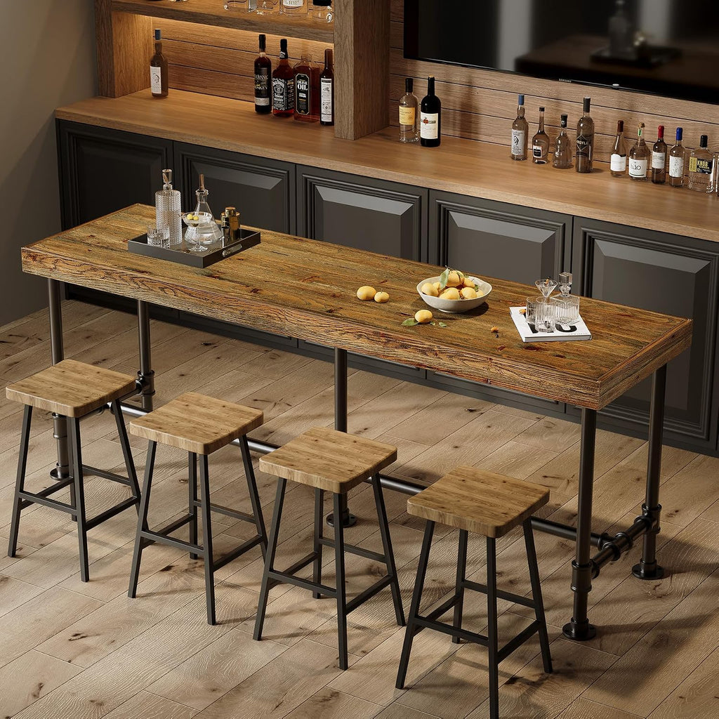 70.9-Inch Long Solid Wood Bar Table for 6-8 People, Industrial Narrow Counter Height Pub Table with Metal Footrest, Rectangular High Top Bar Unit for Kitchen Dining, Rustic Brown(Table Only)