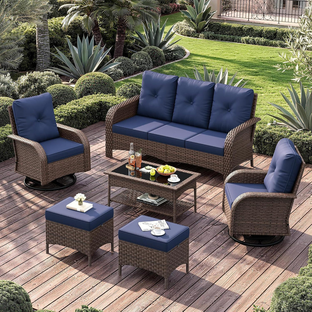 UDPATIO Patio Furniture Set 2 High-Back Swivel Chairs Conversation Set