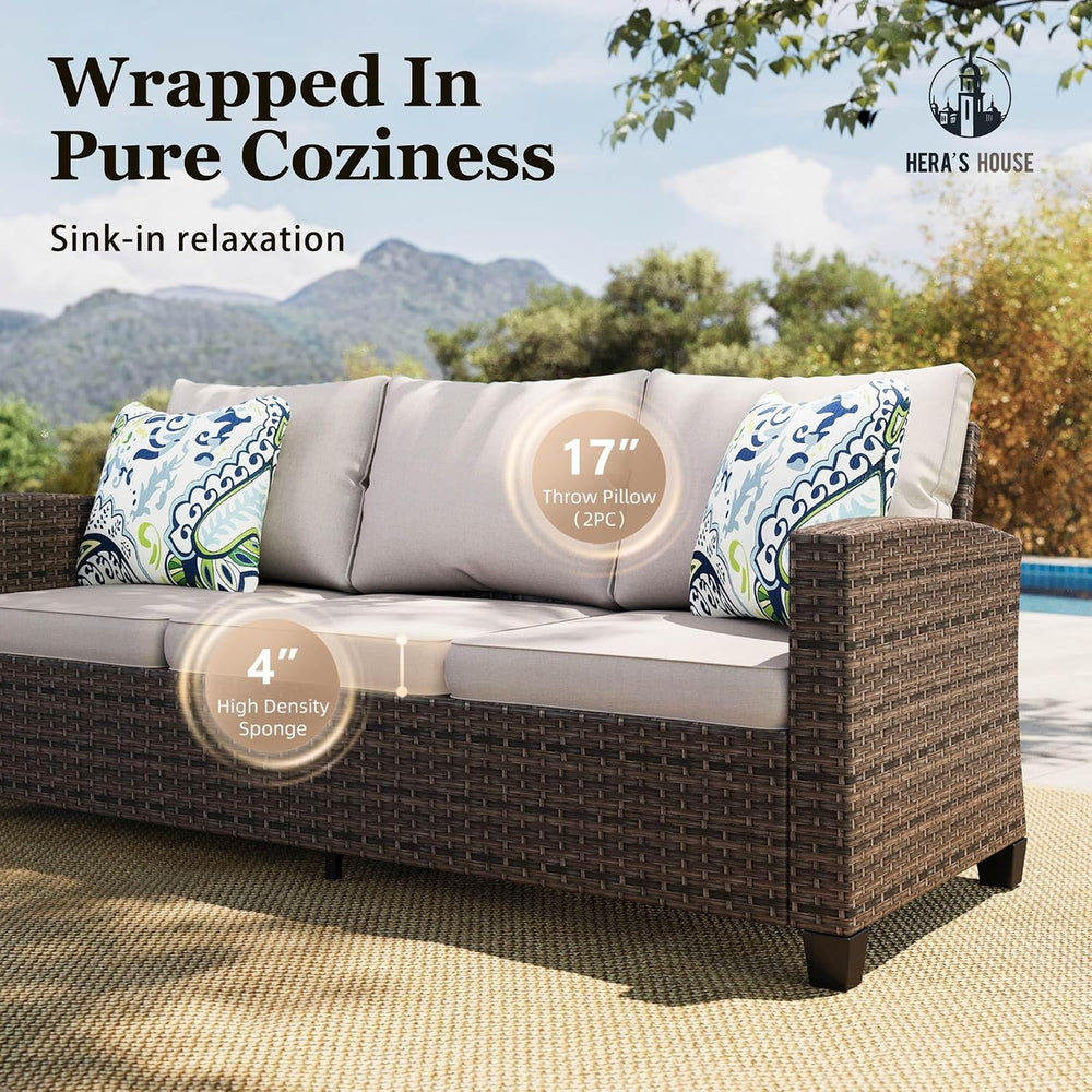 HERA'S HOUSE Swivel Glide Patio Furniture Set with Fire Pit Table Wicker