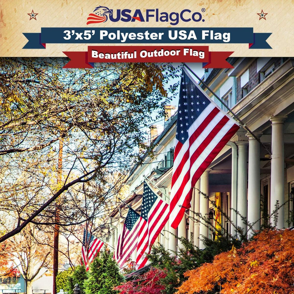 USA Flag Co. 3x5 Polyester US Flag - Embroidered Stars and Sewn Stripes Withs...