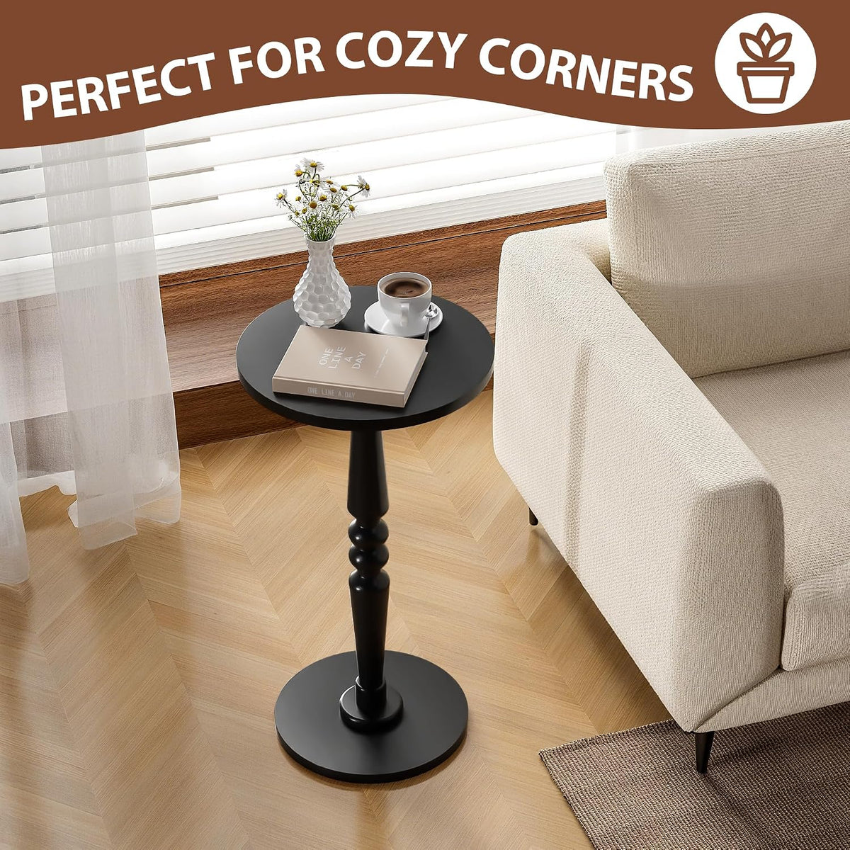 Round Side Table for Small Spaces，Bamboo Bed Tray Table with Foldable Legs