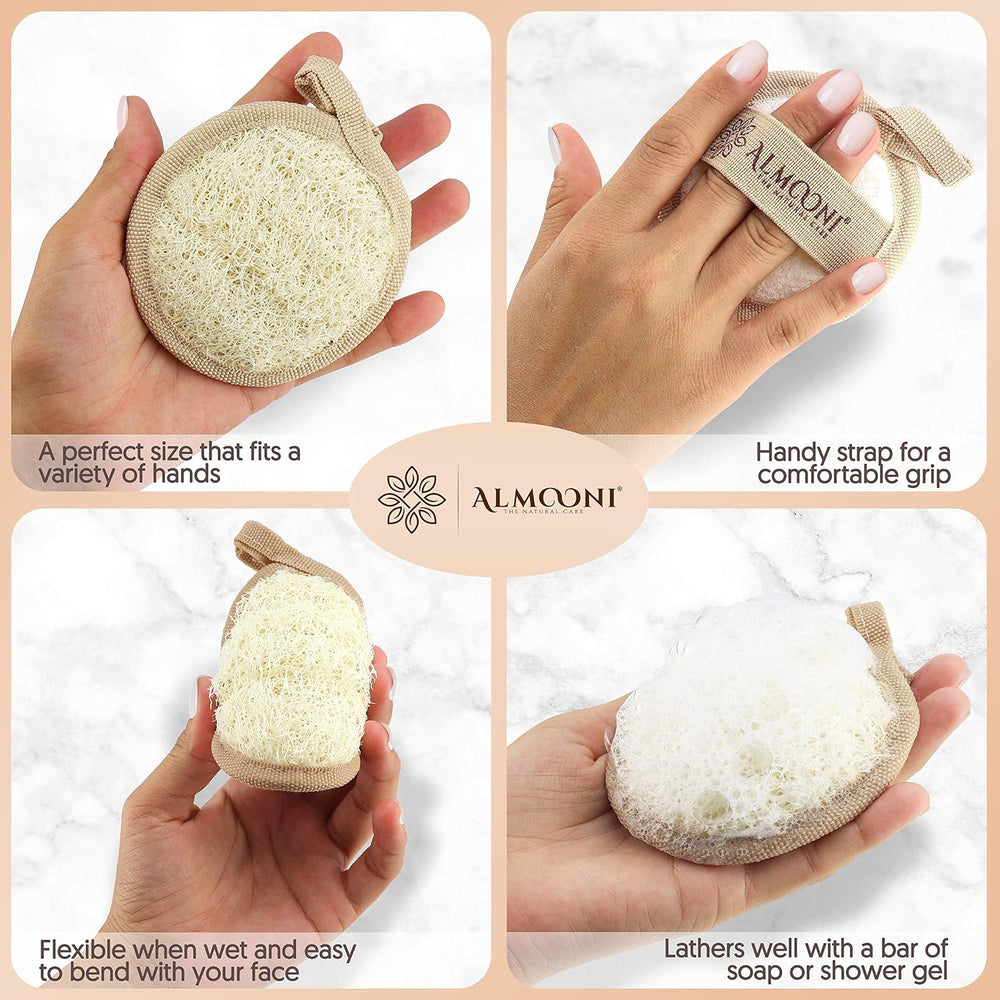 Premium Natural Egyptian Shower Loofah Sponge and Facial Loofahs, Large Exfol...
