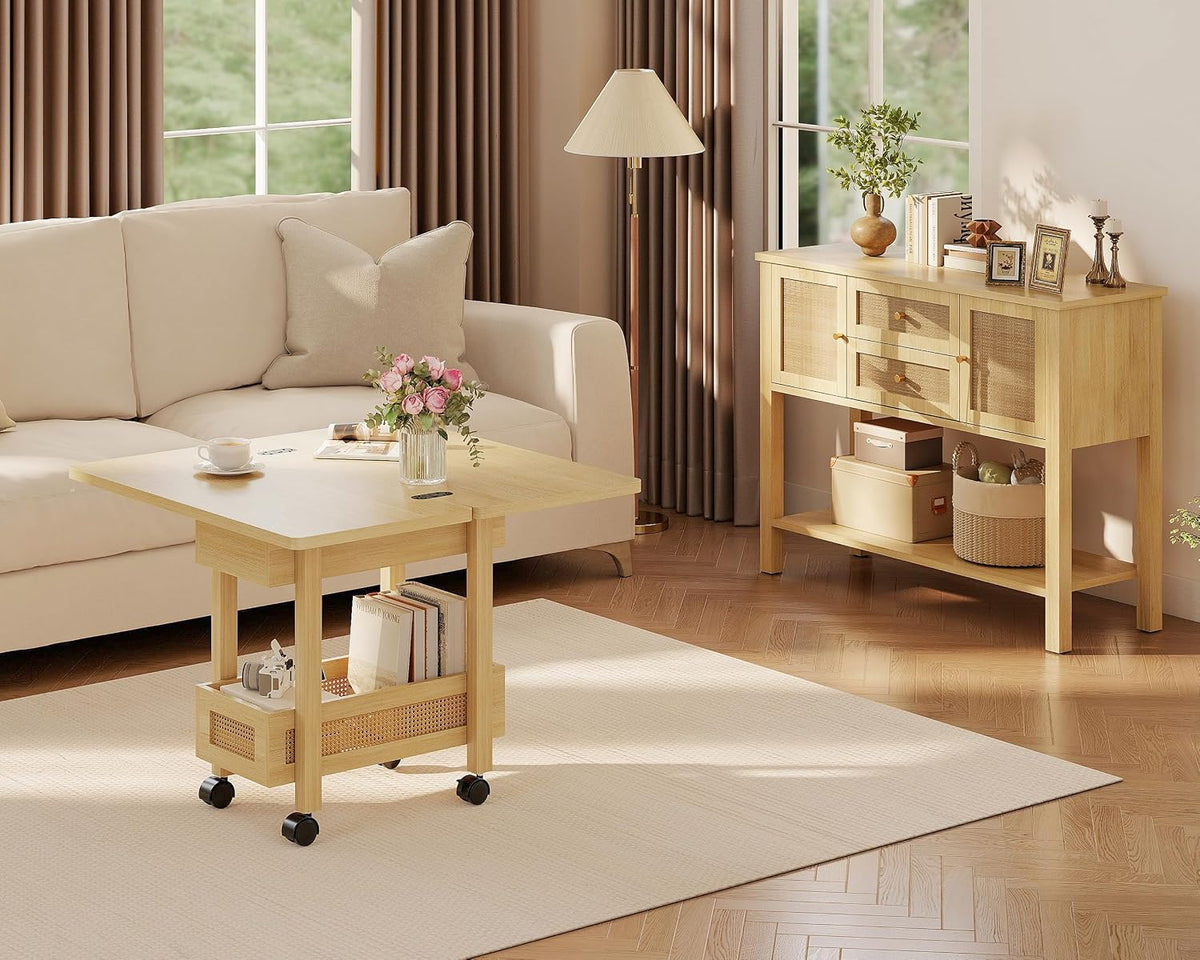 YOSHOOT Narrow End Table with Charging Station, Small Bedside Table