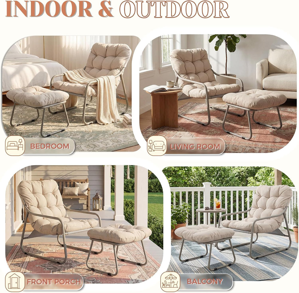 NICESOUL Outdoor Lounge Chair with Ottoman, Comfy Patio Lounge Chair with Rec...