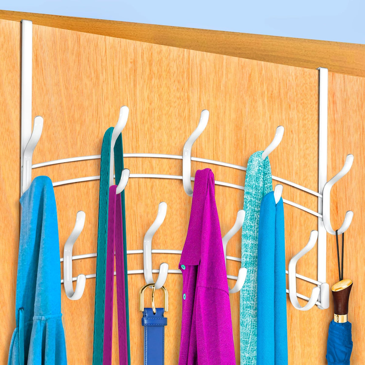 LYNK Professional® Home™ Over the Door Hooks - 18 Hook – Over the Door Coat Rack - Over the Door Hanger - Hanging Towels or Clothes - Bathroom, Bedroom, Laundry Room - Lifetime Ltd. Warranty, White