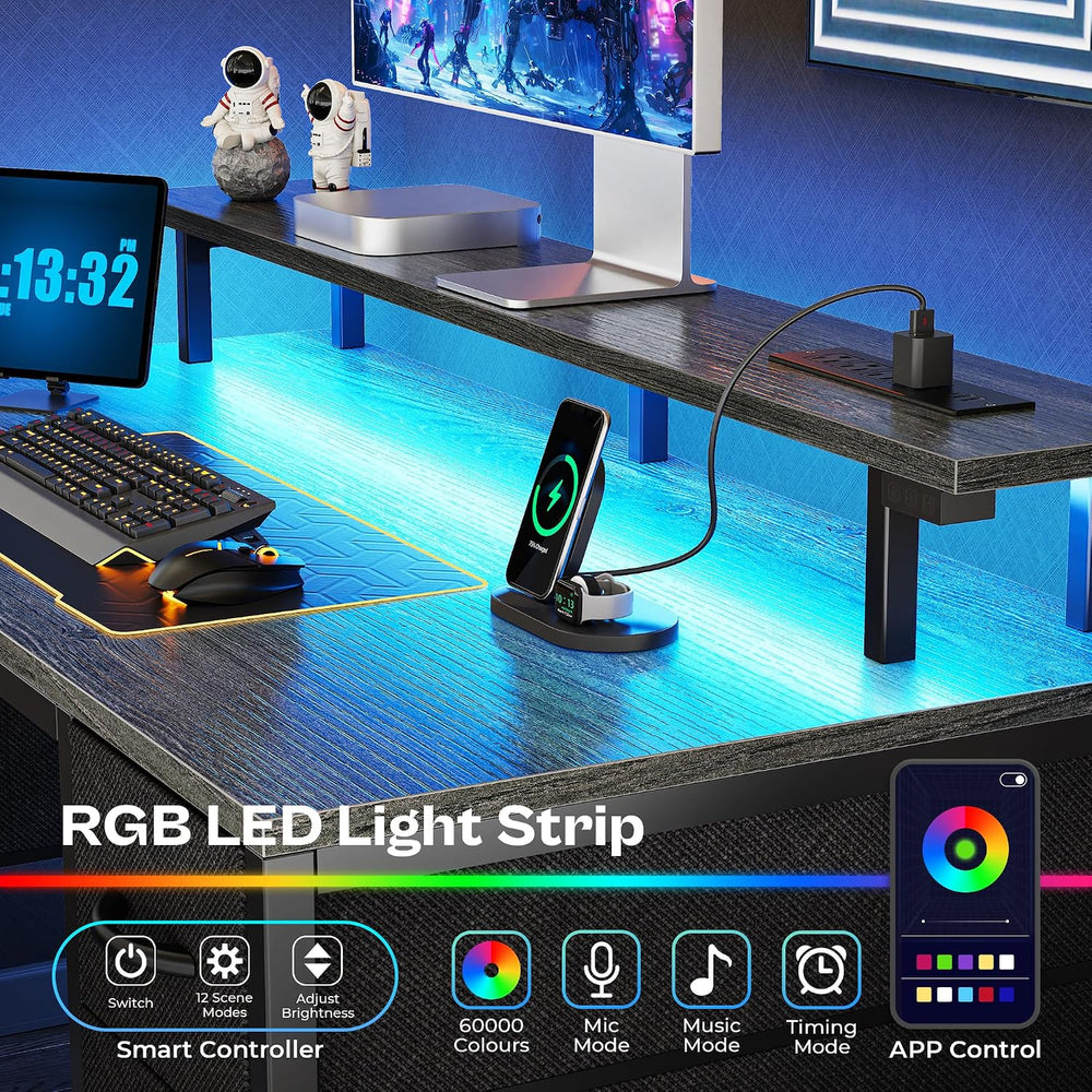 Huuger 47 inch Computer Desk with Power Outlets & 4 Drawers