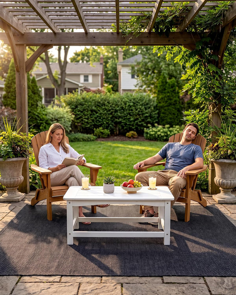 White Outdoor Coffee Table for Patio 35.4 x 17.5 x 16.1 Poly Lumber