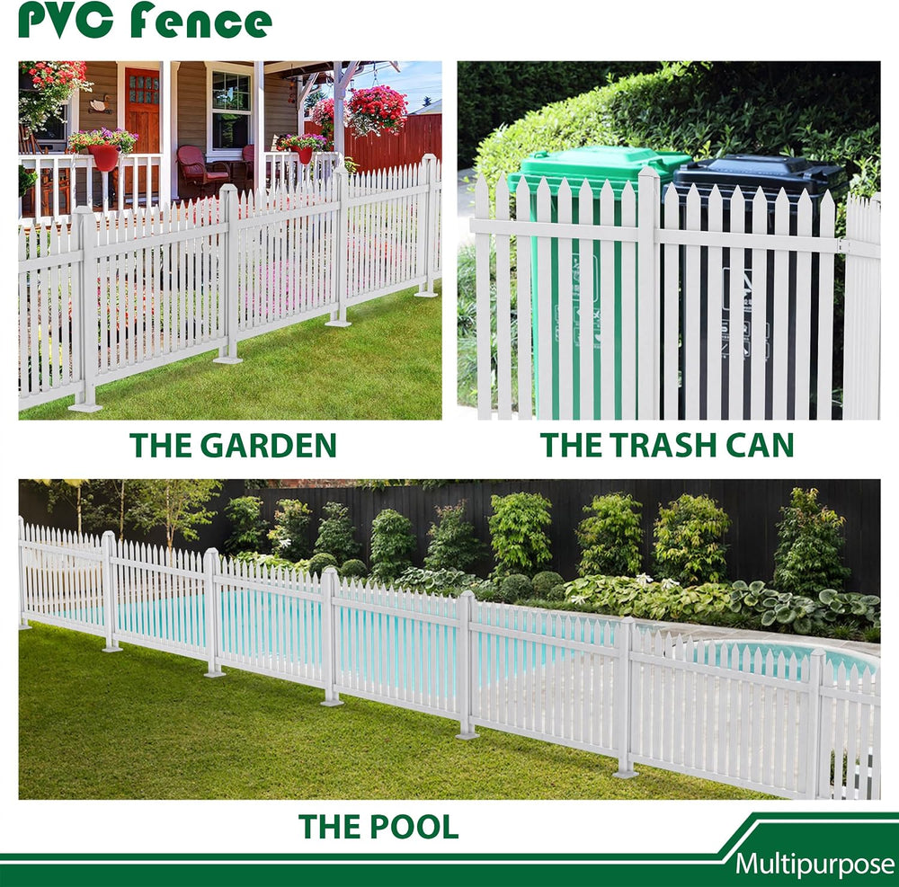 Outdoor Garden Vinyl Fence (4Sets), W84 X H36 White Picket Fence Panels Priva...