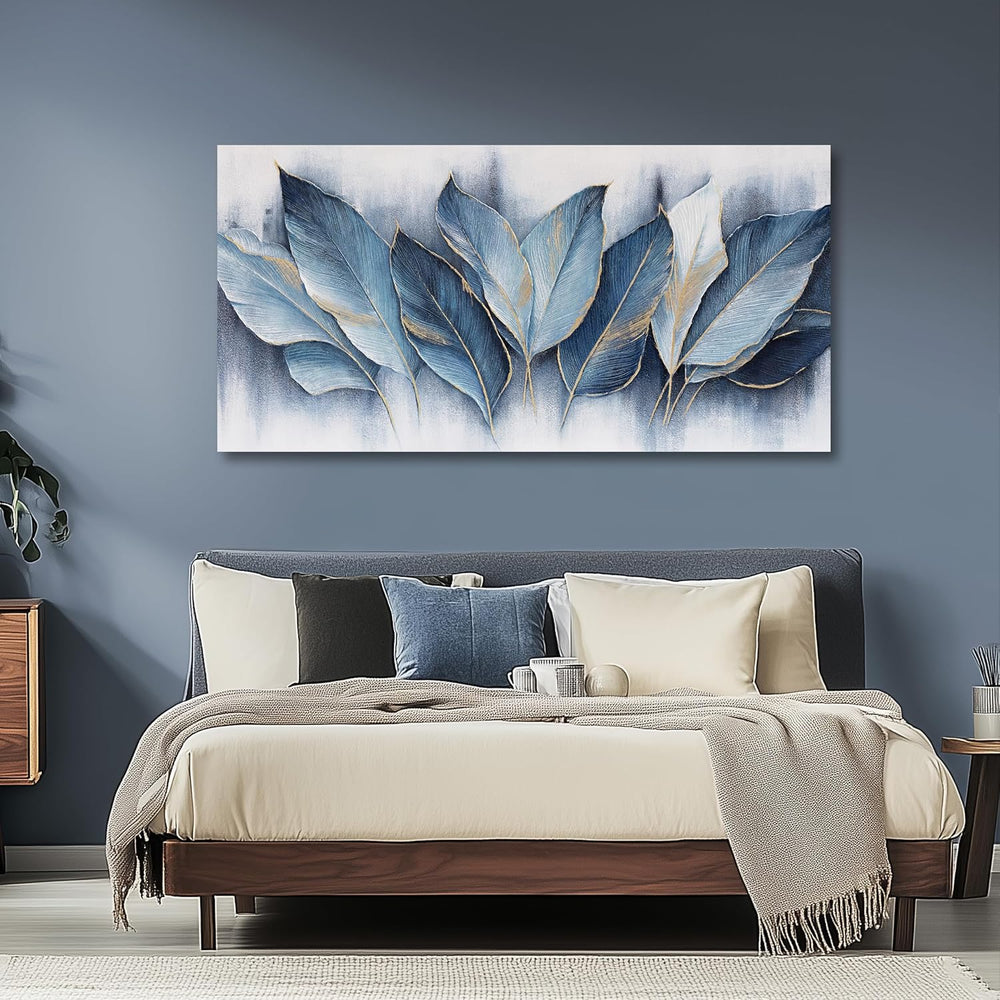 Framed Art Wall Decorations Blue Leaves Canvas Wall Art Abstract Art Modern A...