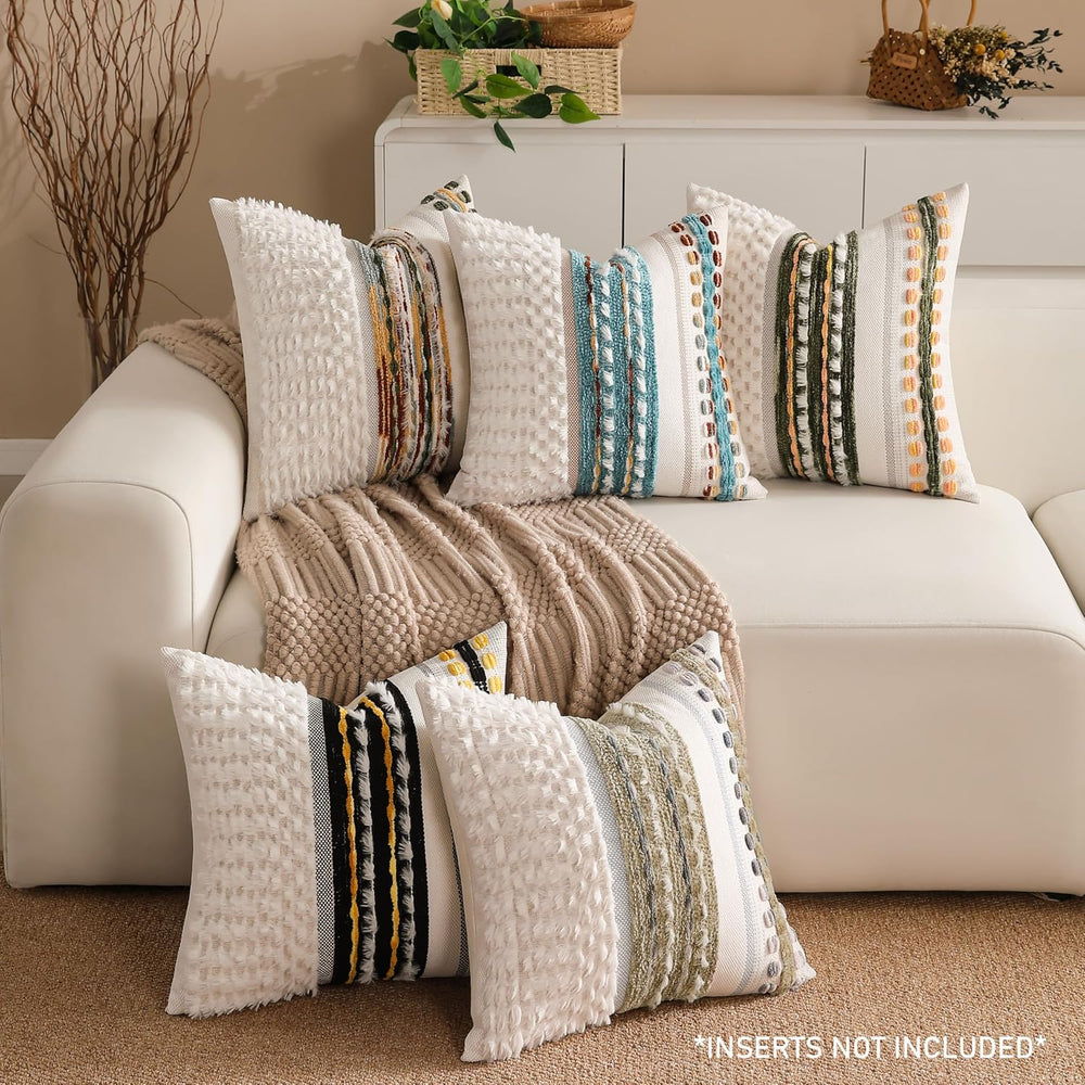 Boho Chenille Tufted Couch Throw Pillow Covers 18x18 Inch Set of 2 Farmhouse ...