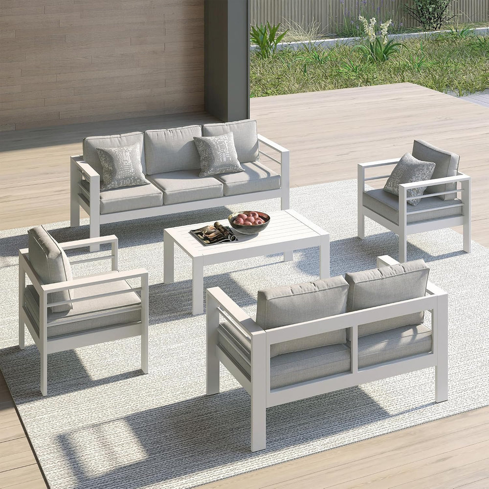 Aluminum Outdoor Coffee Table, Patio Coffee Table, White Outdoor Table