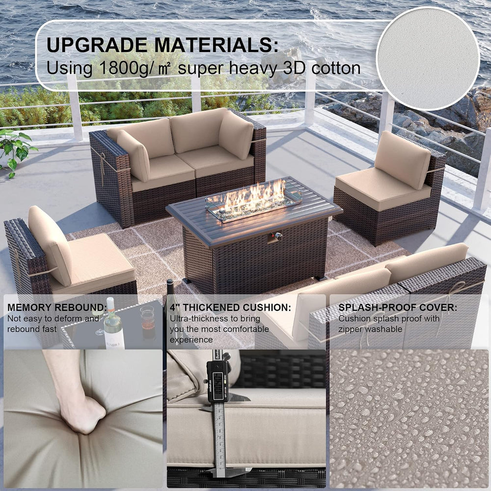 Kullavik 8 Piece Outdoor Wicker Patio Furniture Set with Fire Pit Table