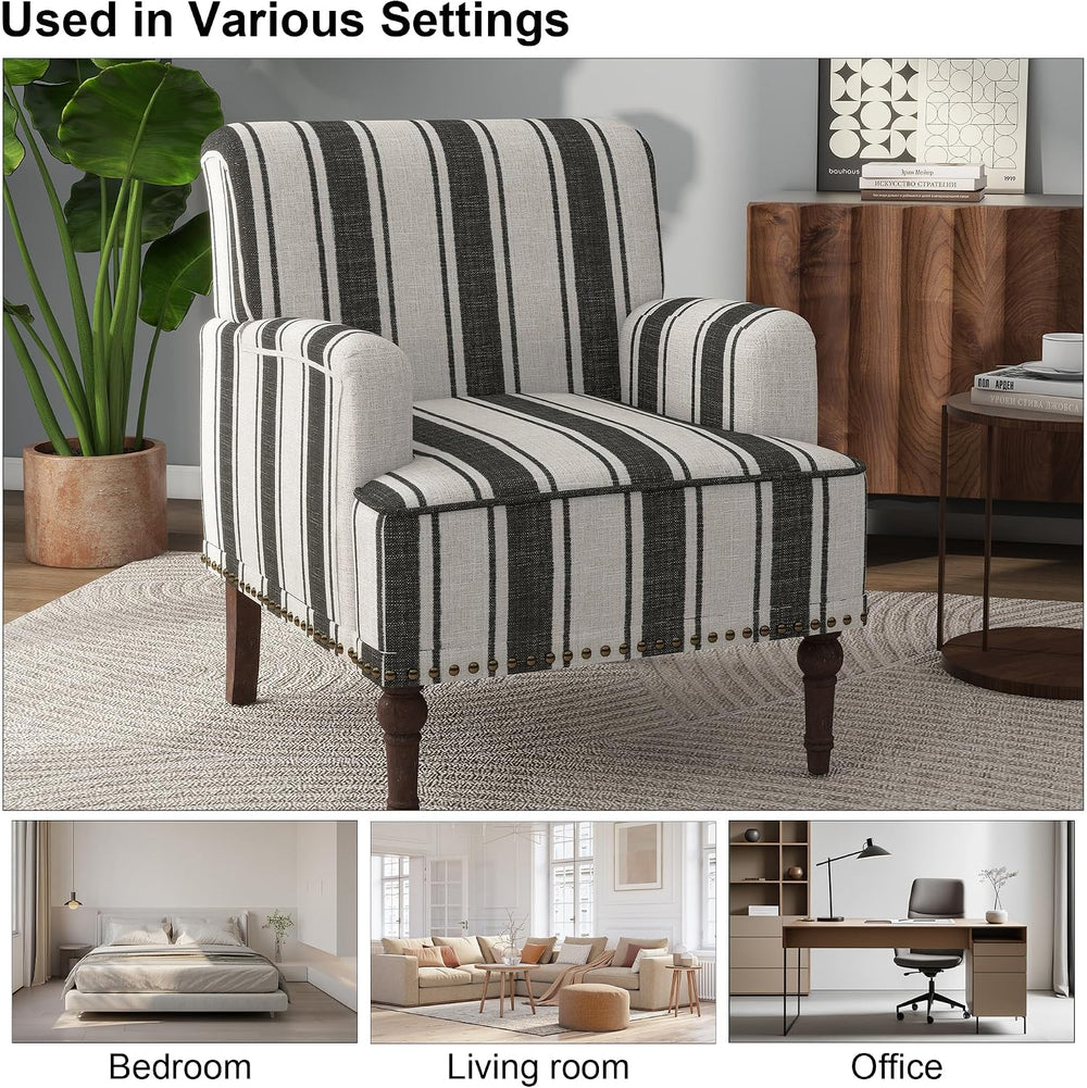 Mid-Century Modern Accent Chair, Black Stripe, Set of 1