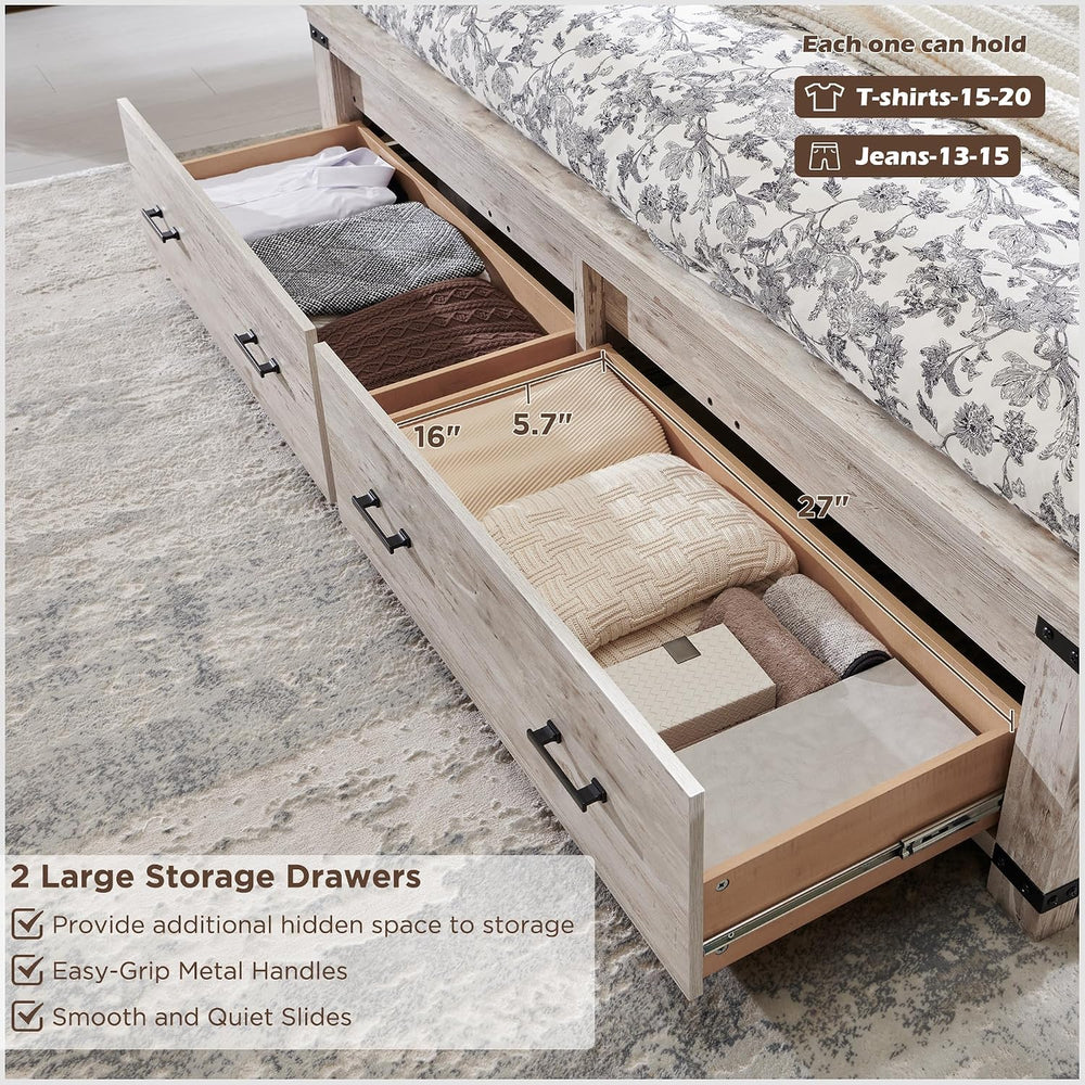 RedLemon 54" Farmhouse Queen Bed Frame with headboard, Antique Brush White