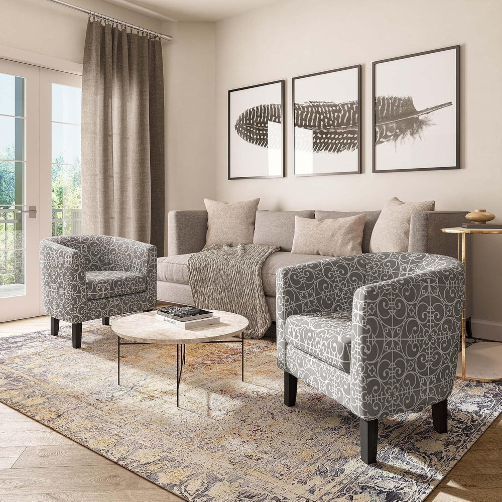 BELLEZE Accent Barrel Chair Set of 2, Linen Round Chair Club Tub Sofa Corner ...