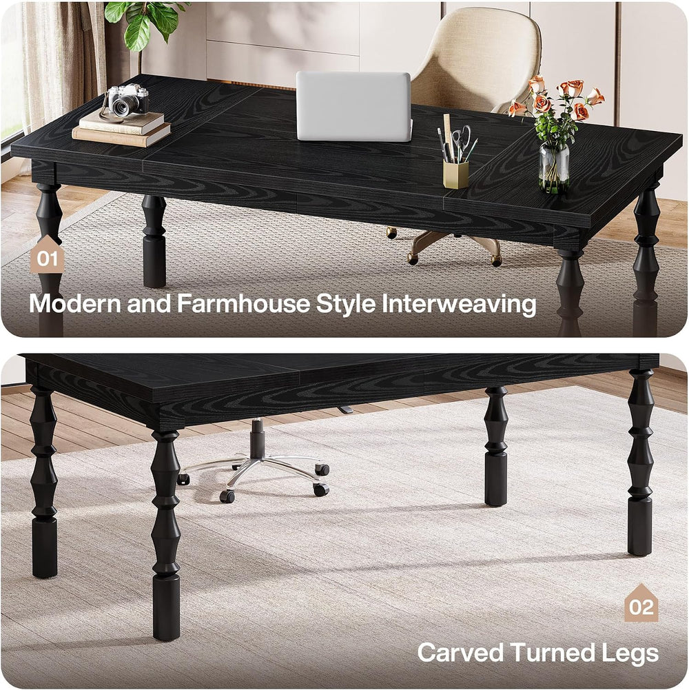 Tribesigns Large Black Executive Office Desk, 62.2" Farmhouse Computer Desk