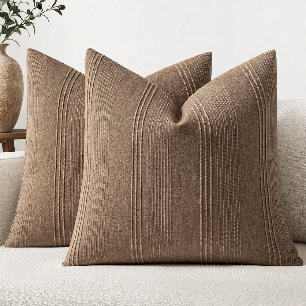 MIULEE Striped Euro Sham Pillow Covers 24x24 Inch Coco Brown 2 Pack