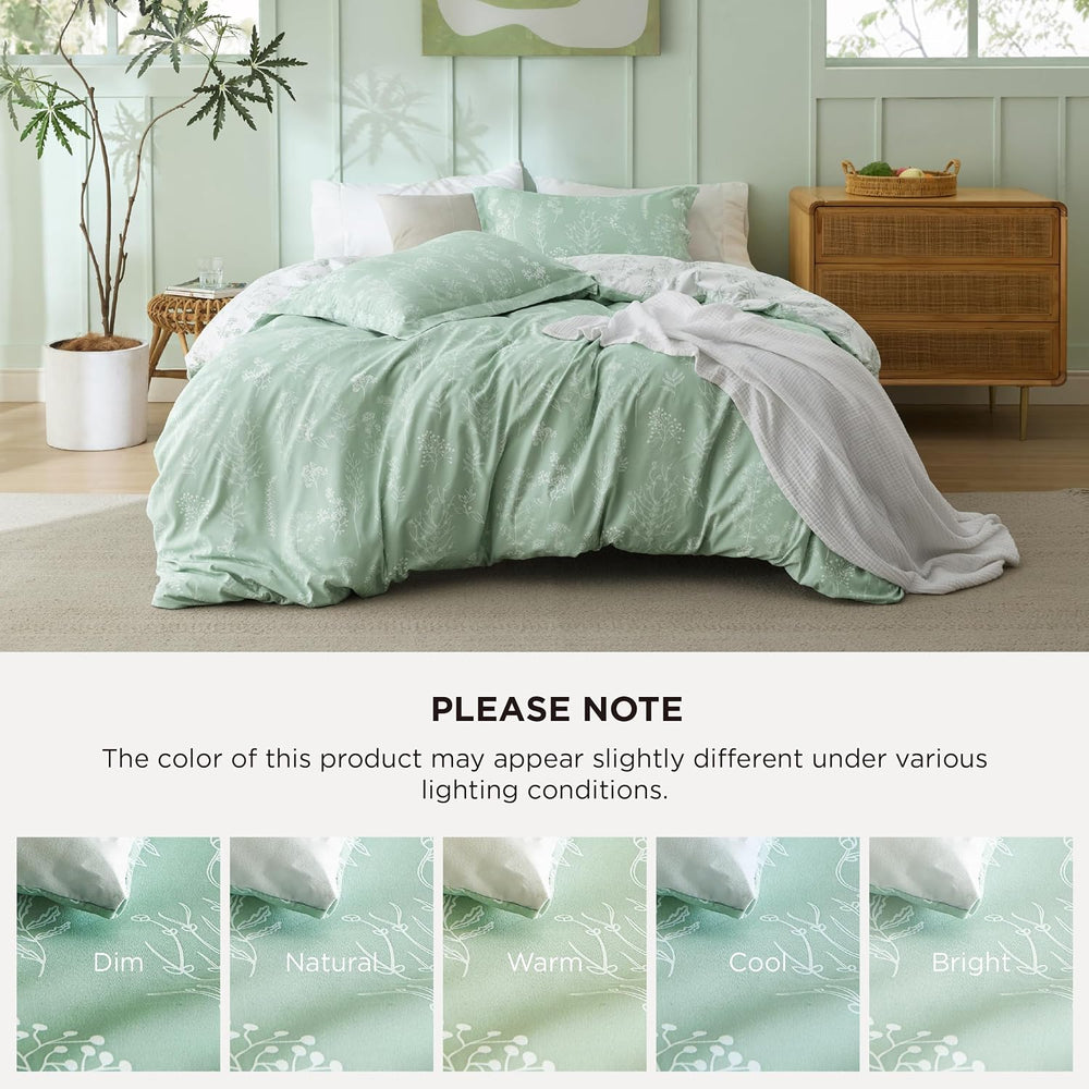 Bedsure Floral Comforter Set Cute Bedding Set Full Reversible Sage Green