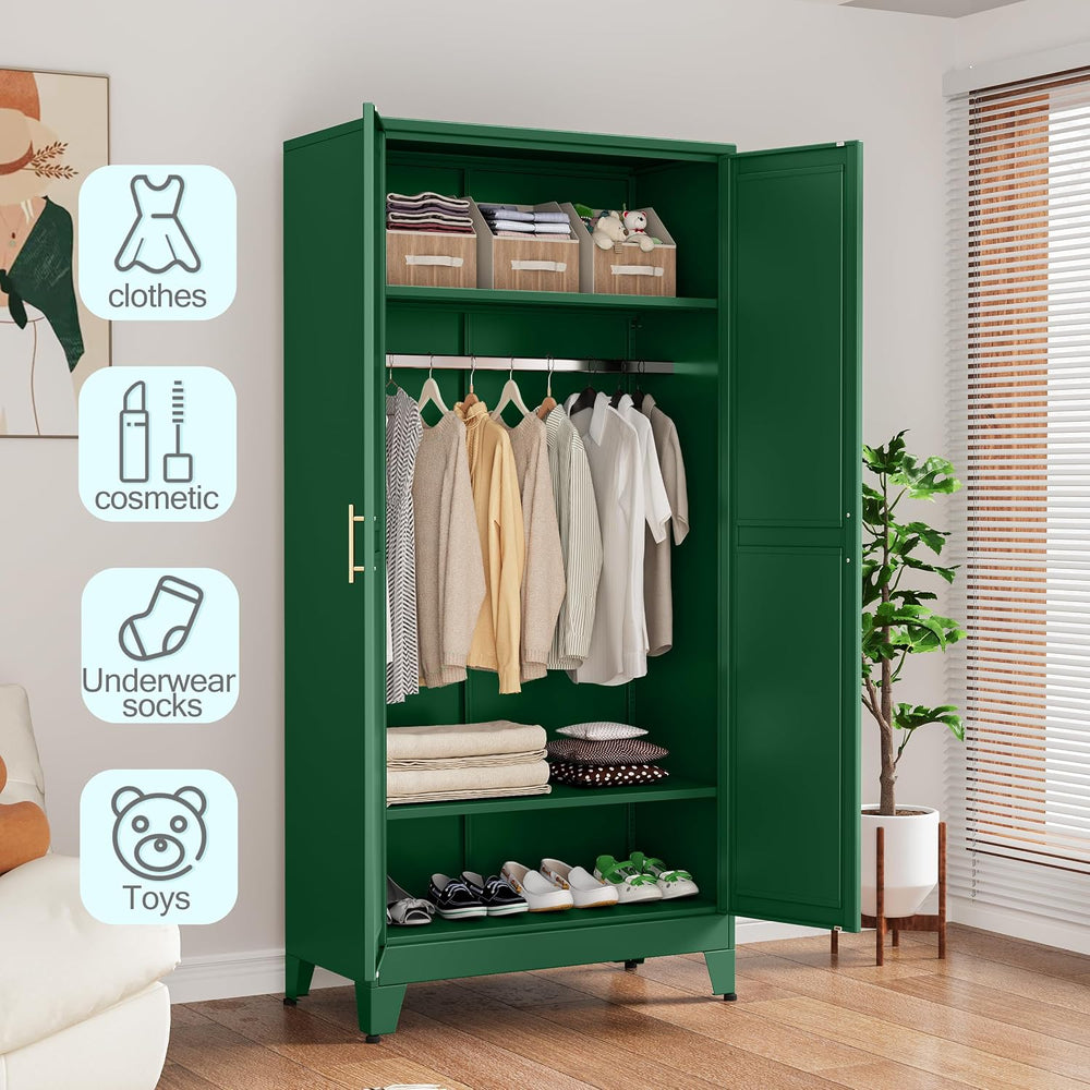 71 "Metal Armoire Wardrobe Closet, Steel Clothing Storage Cabinet with A...