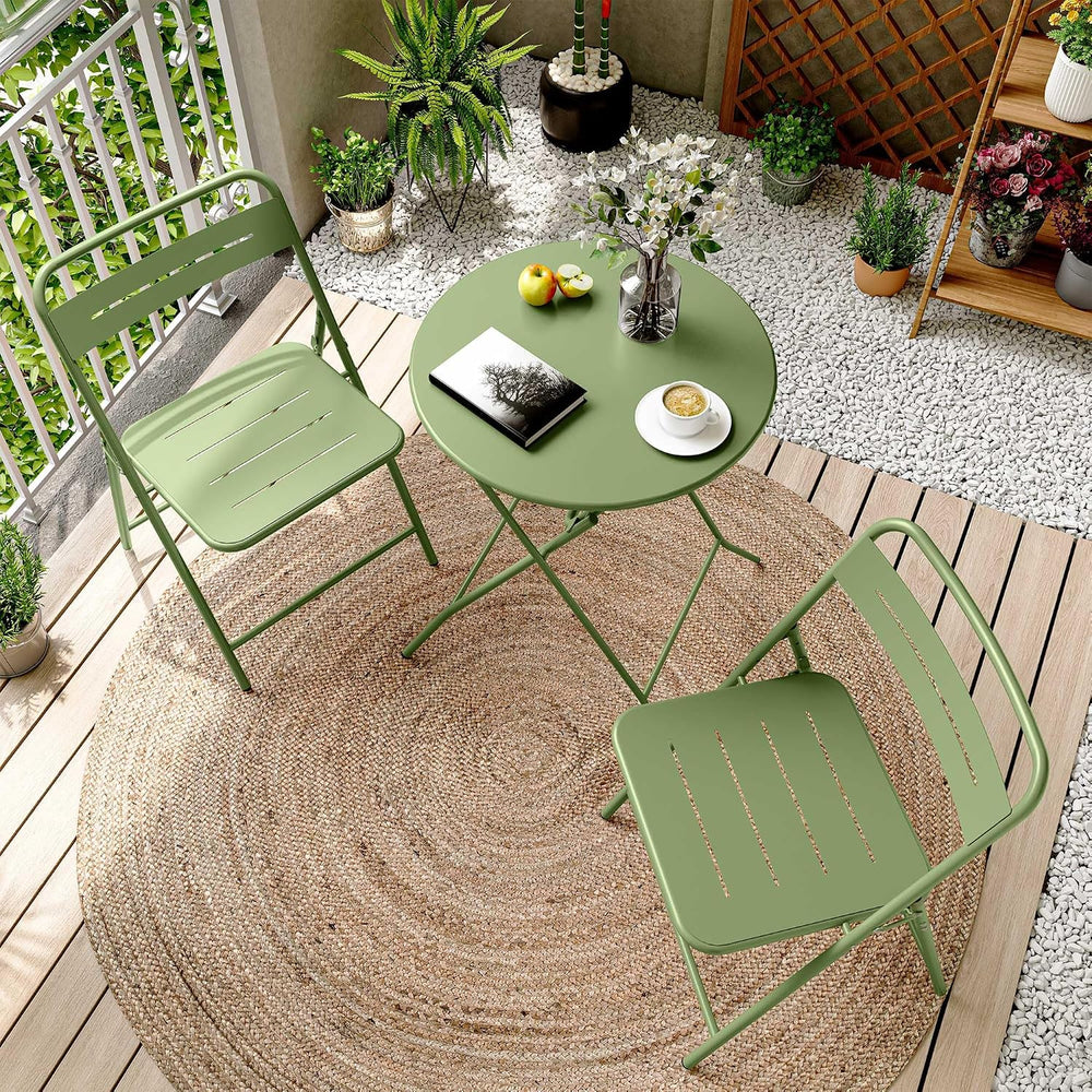 LAUSAINT HOME 3-Piece Folding Steel Bistro Set, Round, Green