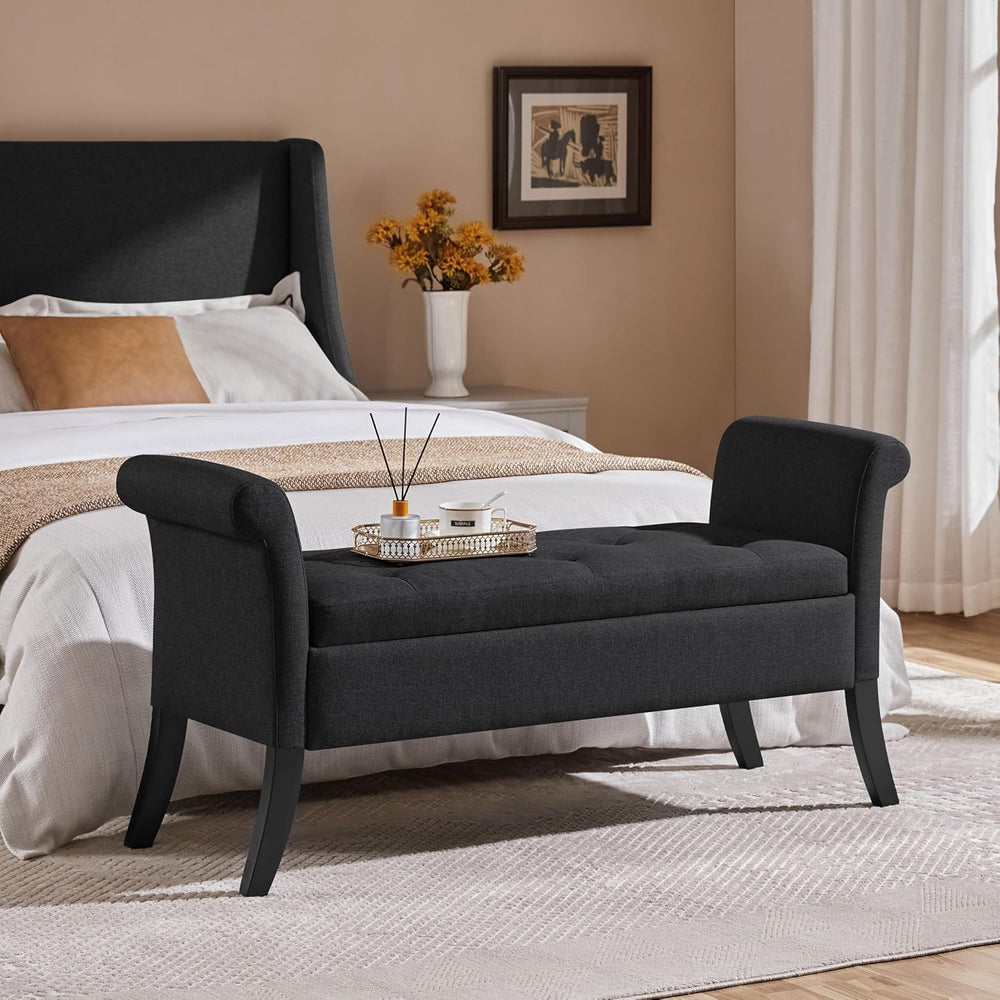 Yaheetech 52in Storage Bench for Bedroom End of Bed with Rolled Arms, Black