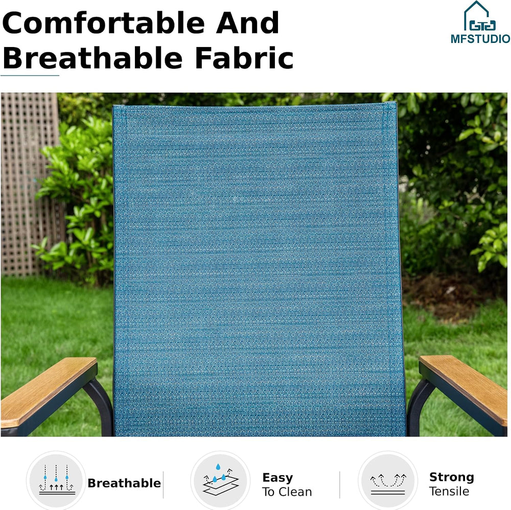 MFSTUDIO Stackable Patio Dining Chairs Set of 2, Aluminum & Textilene, Blue