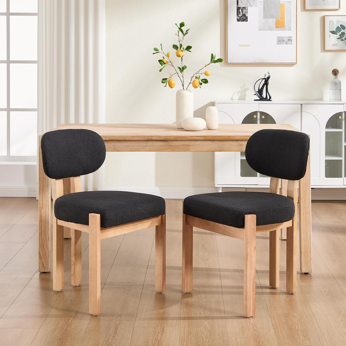 modern 5-piece dining table set with 4 chairs,oak, side view