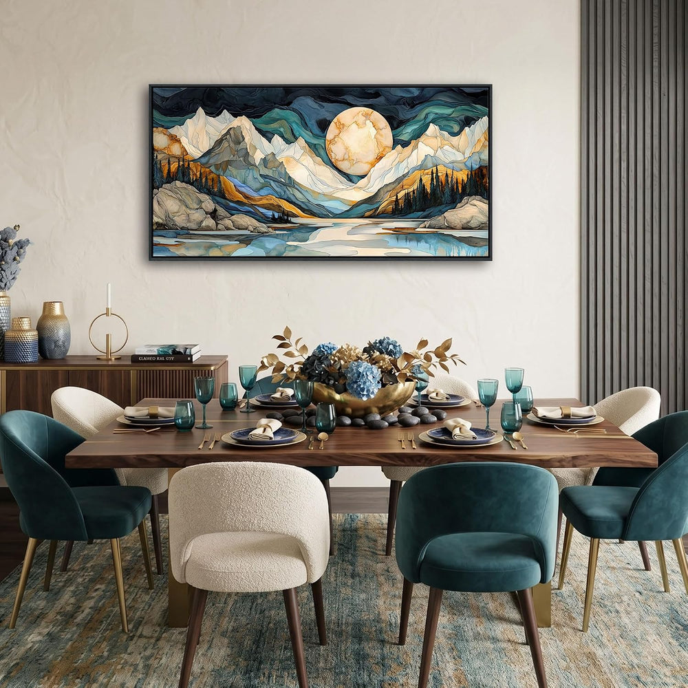 Framed Canvas Wall Art - 20x40 Inchs Abstract Painting Decor, Textured Mounta...