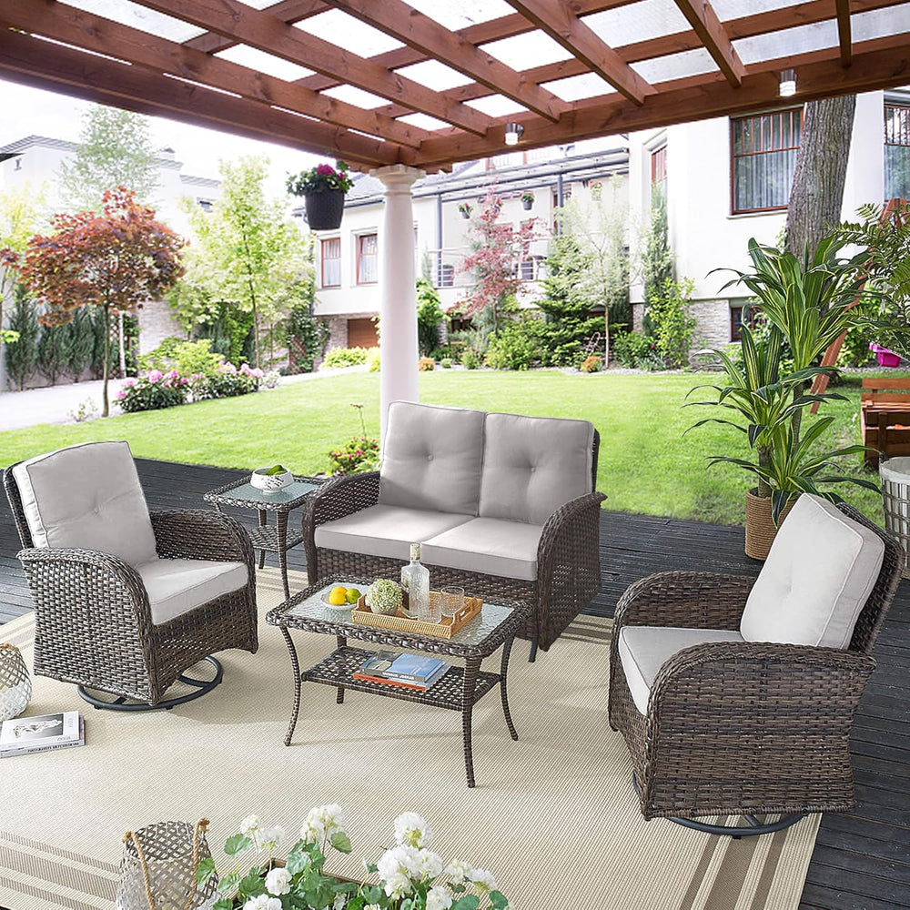 Belord 5 Piece Swivel Rocker Glider Outdoor Chairs Set of 2 with Ottoman and ...