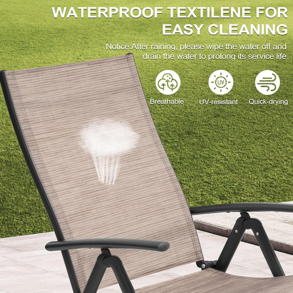 Lounge Chair Outdoor, Folding Pool Chaise Chairs Set of 3 (Espresso)