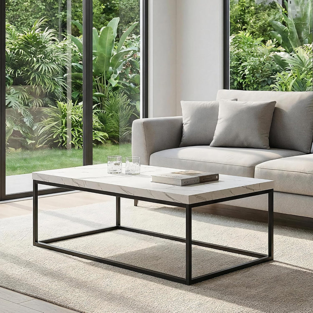 CENSI 47-Inch White Marble Coffee Table/Center Table