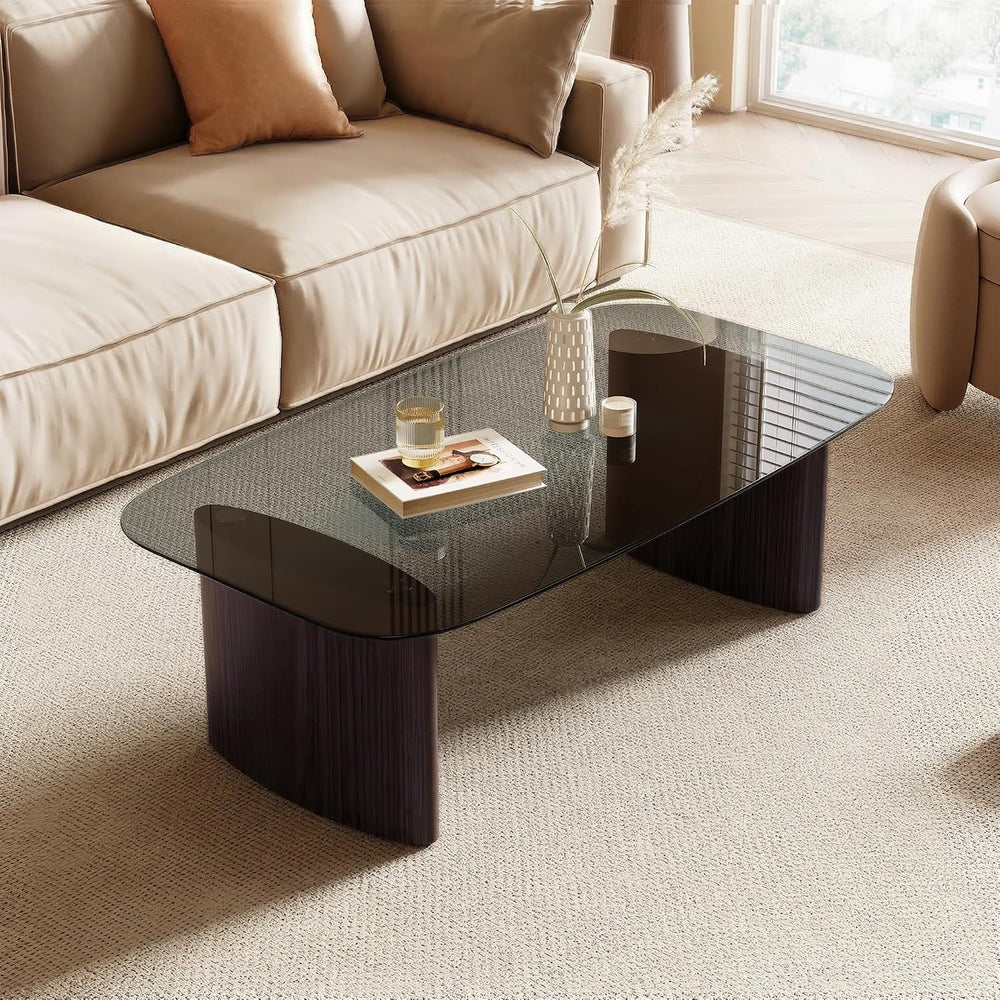 Modern Glass Coffee Table, Coffee Table for Living Room,Tempered Glass-top wi...