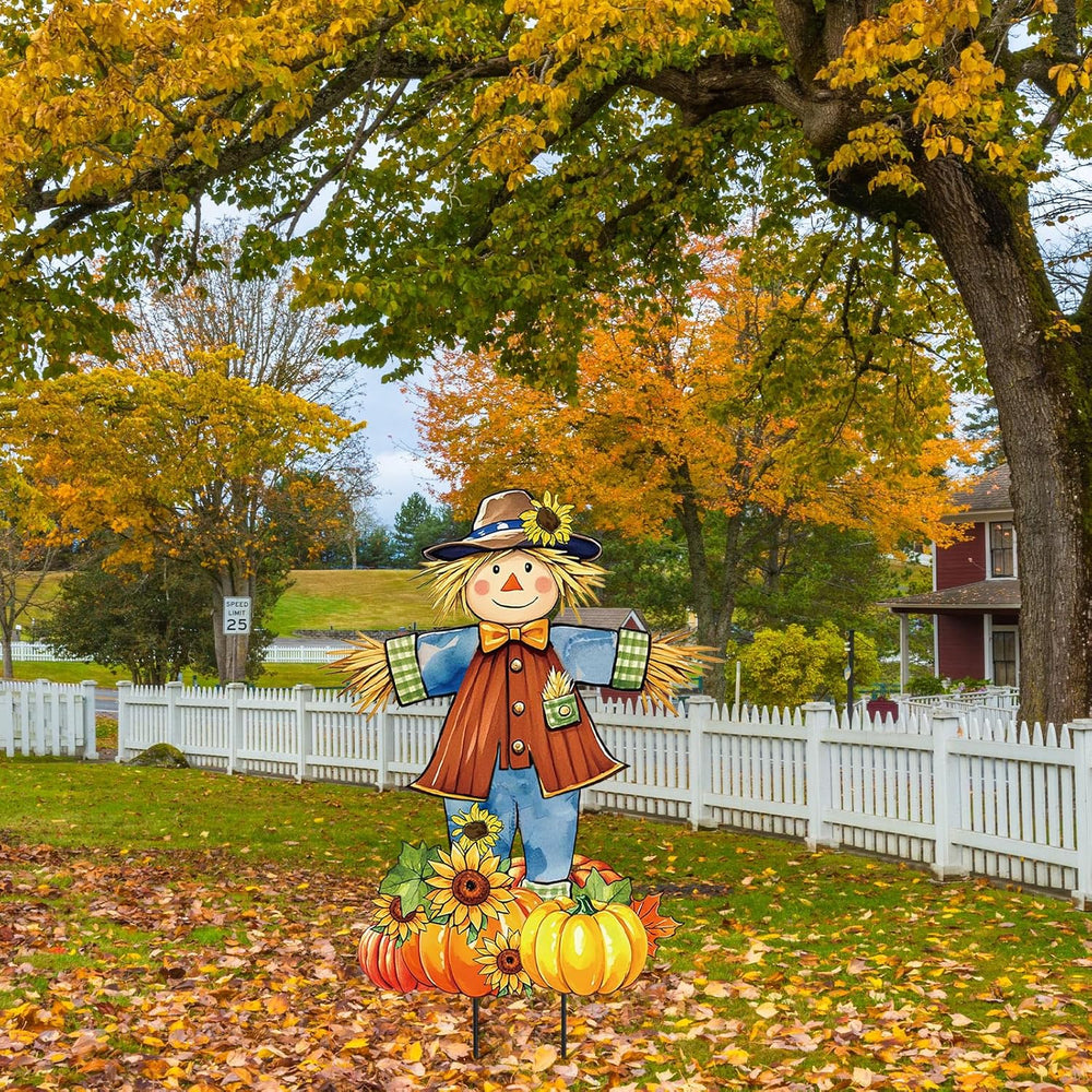 JarThenaAMCS 33" H Fall Large Scarecrow Metal Garden Stakes Rustic Pumpk...
