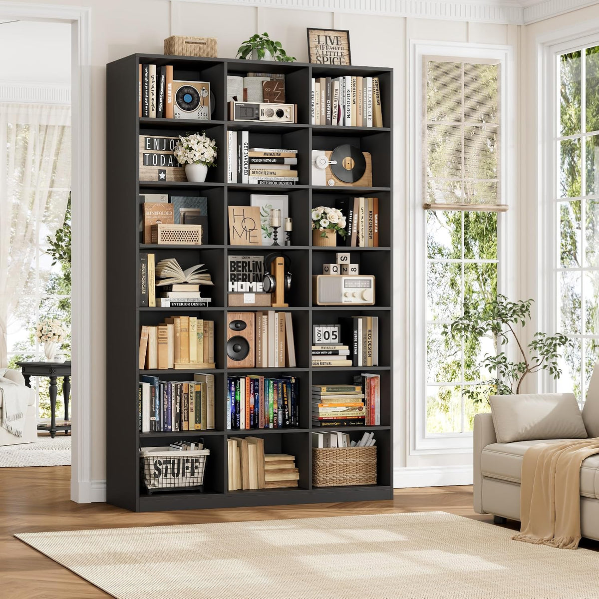 hostack 86" h triple wide bookshelf and bookcase on a desk or shelf