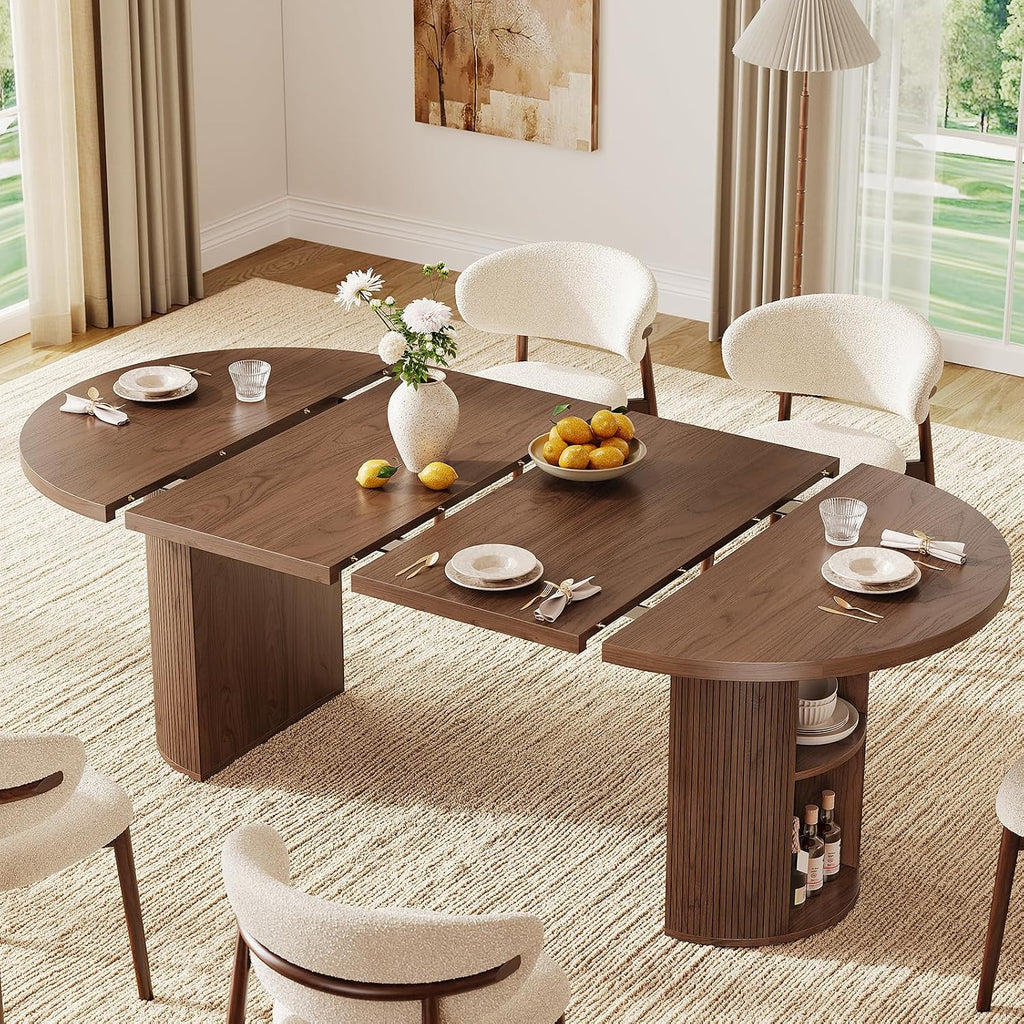 ONBRILL 41-78 Inch Extendable Dining Table for 4-8, Storage Shelf, Walnut