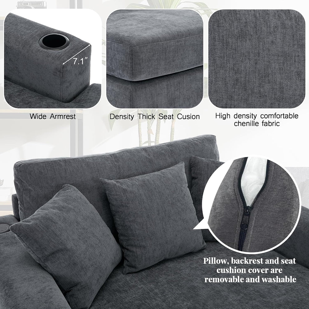 Merax Modern Upholstered Indoor Chaise Lounge with Pillows, Charge Station &a...