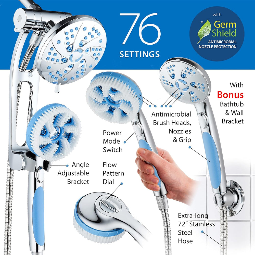 Hotel Spa High Pressure 6-in-1 Aquassage - 76-mode 3-way Combo, Showerhead, H...