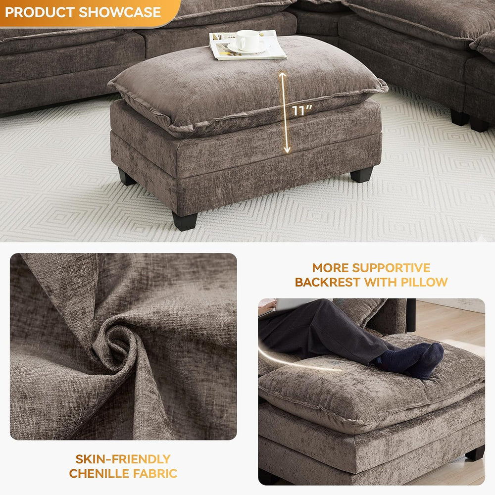 35‘’ Modern Chenille Cloud Sofa Ottoman,Rectangle Ottoman for Modular Section...